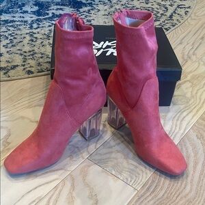 Women's coral  Suede Ankle Boots with clear heel